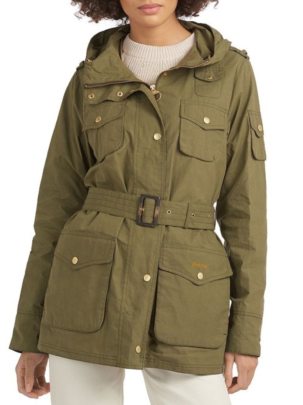 Barbour Collins Hooded Showerproof Olive Green Utility Jacket
